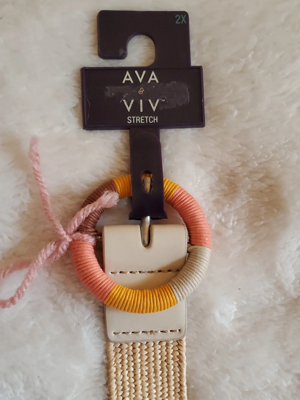 Ava & Viv Stretch Belt 2X Beige Woven Belt w/ Multicolor Wrapped Buckle NWT